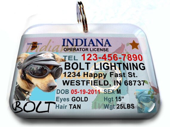 Indiana Driver License Personalized Custom ID Tags for Dogs | Etsy