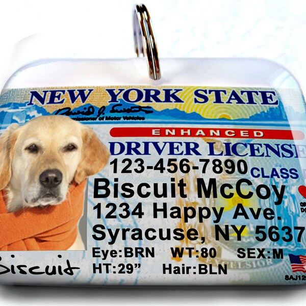 New York driver license Personalized Custom ID Tags for dogs and cats Double Sided pet tags