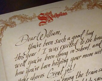 Handwritten Letter Only from Santa, Custom, Calligraphy, Parchment Paper, Authentic