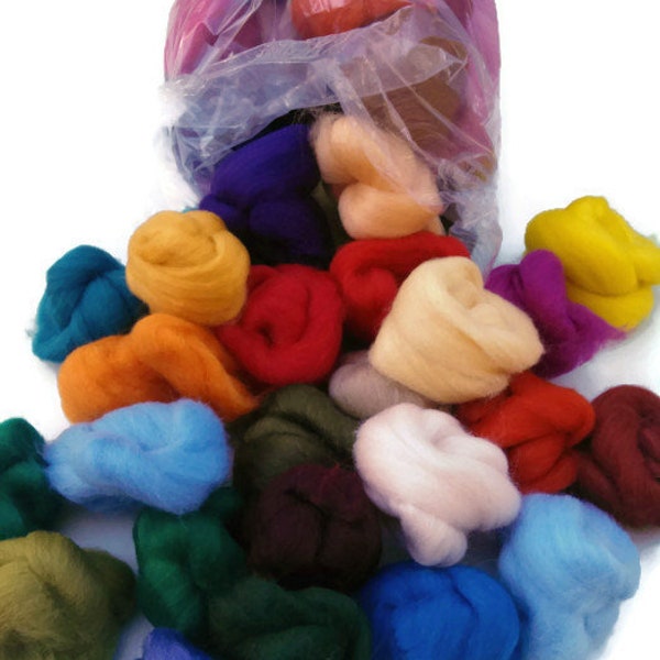 58 plus Color Wool Roving Sampler with Corriedale Wool Roving. Dyed colors. Primary, Brights, Pastels, Jewel Tones, Wool Roving.