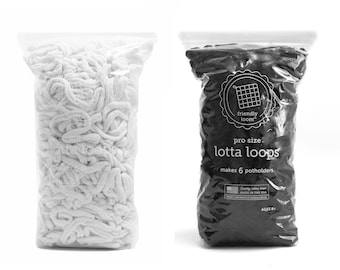 Black or White bulk bags of 10" Pro Size Potholder Loops Lotta Loops Friendly Loom™  Pro Size, Makes 6 potholder.