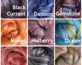 4 oz of Merino/Silk Spinning & Felting Sliver - Choose from 20 Colors of wool roving that is great for spinning and felting.