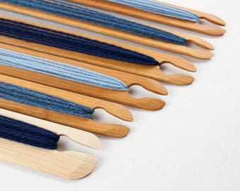 Beka Weaving Shuttles and Pickup Sticks. Tapered Ends! Wooden Weaving Shuttles for your Rigid Heddle Looms.