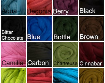 4 oz Merino Wool Top Roving- Choose from 70 colors! Great spinning fiber, wool roving, felting fiber. Fine Soft Dyed Sheep's Wool Fiber.