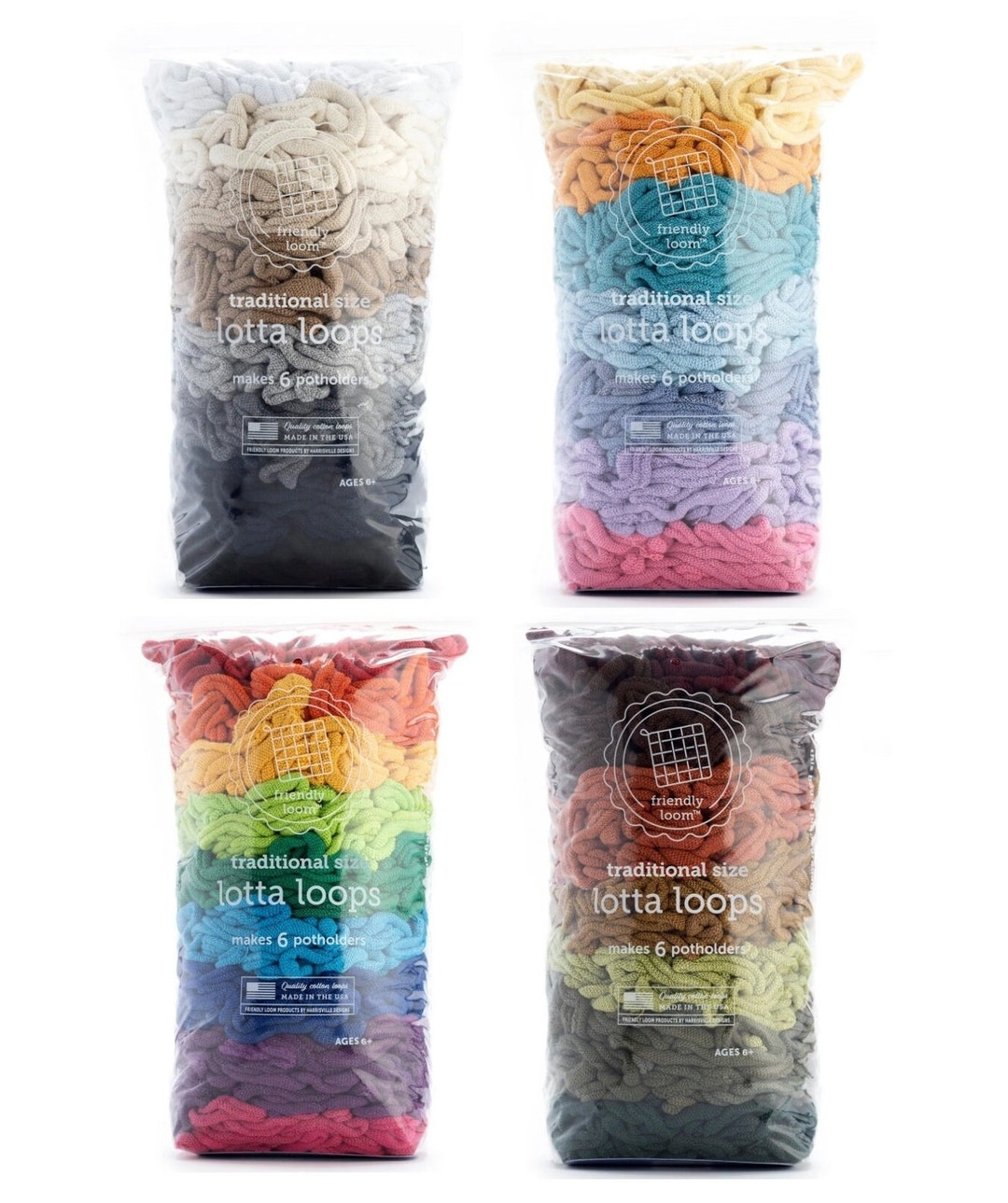 7 Traditional Size Potholder Loops Lotta Loops Assortment Bags by