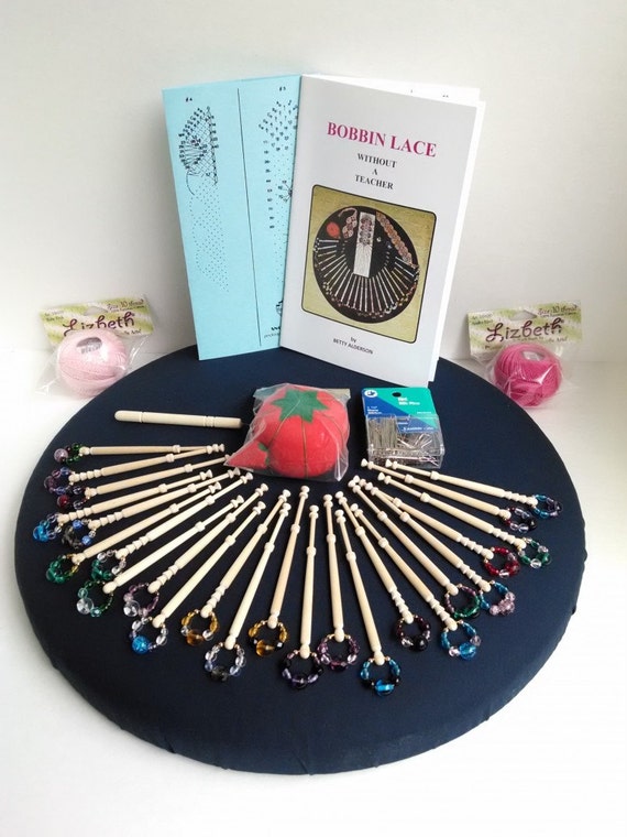 Bobbin Lace Kit With Spangled Bobbins Beginner Bobbin Lace Set Up Everything You Need to Start Bobbin Lacing Pillow Book Bobbins Pins Etsy