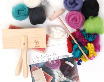 Ashford Introduction To Spinning Kit, Spindle, Handcarders, Fiber, Get started spinning! Great gift!