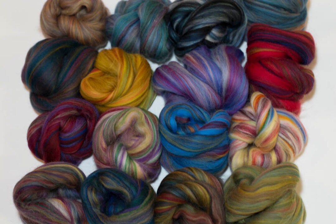 Multicolored Merino Wool Sampler, Wool Roving, Assortment, Heather