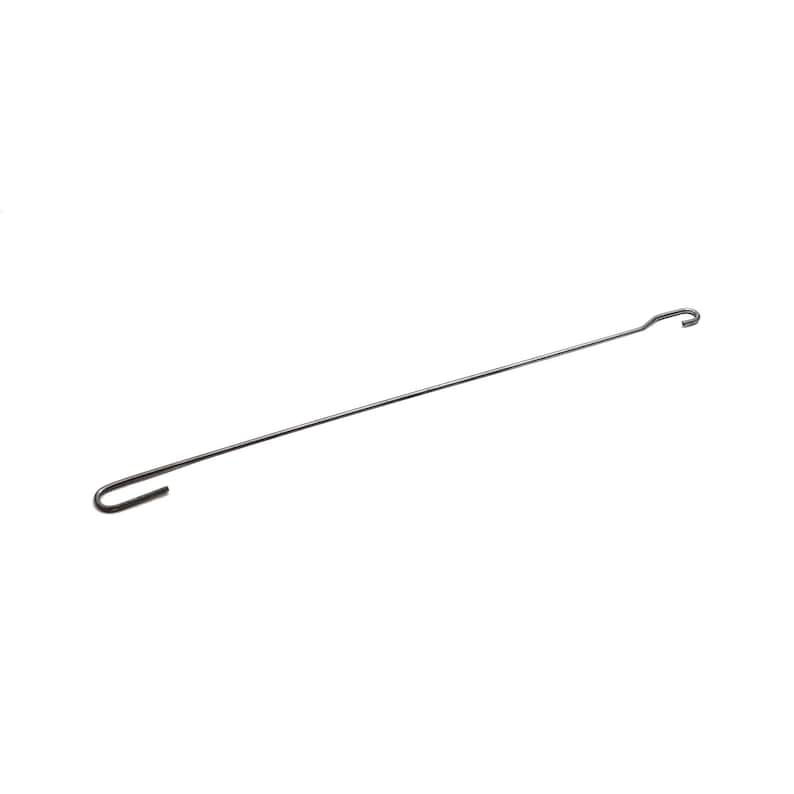 May include: A silver metal hook with a long, straight shaft and a curved hook at each end.