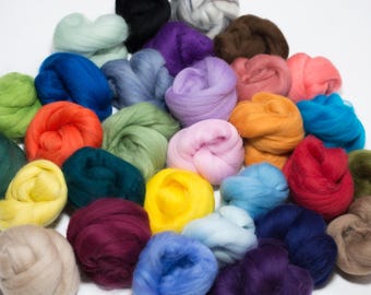 Merino Wool Color Sampler 10 ounces and 30 colors! Wool Roving, Spinning Fiber, Assortment
