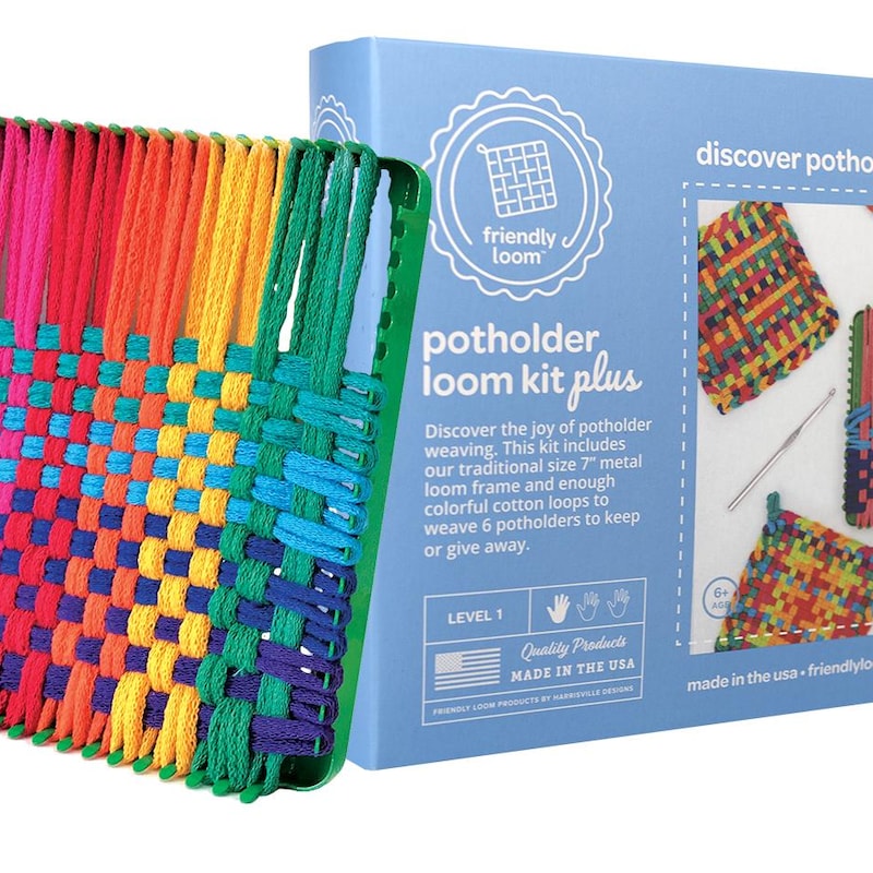 METAL POTHOLDER LOOM – Kit De Tissage Pour Maniques – 80 Boucles De Coton – Dès 5 Ans