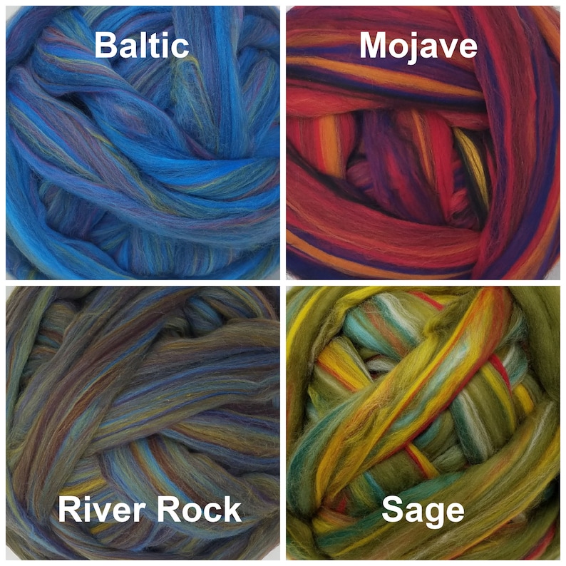 4 oz of Multi Colored Merino Wool Top Dyed Heather 21.5 Micron Roving for felting and spinning image 3