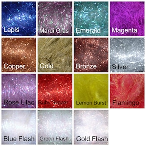 Crystal Metallic Blending Fiber in 14 colors. Sold by the 1/2 ounce. Similar to Angelina. Blend with fiber for spinning and felting