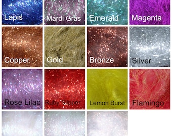 Crystal Metallic Blending Fiber in 14 colors. Sold by the 1/2 ounce. Similar to Angelina. Blend with fiber for spinning and felting