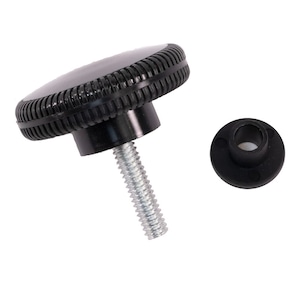 May include: Black plastic knob with a threaded metal screw and a separate black plastic washer. The knob has a ridged design.