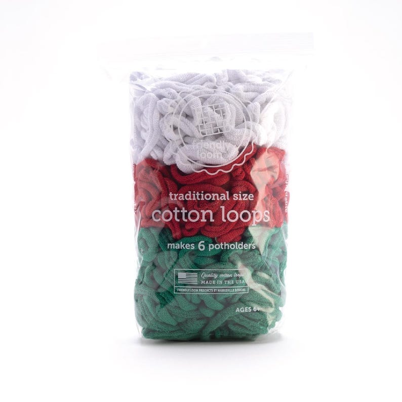7" Traditional Size Potholder Loops Lotta Loops Assortment Bags by Friendly Loom™ Traditional Size, Makes 6 potholder, Choose your colorway. Bright Holiday