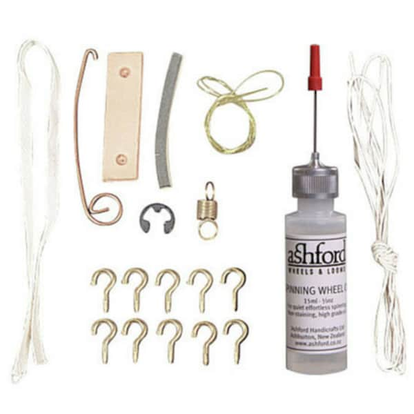 Ashford Maintenance Kit. Oil bottle, con rod joints, springs, e clip, drive band, brake band, hook and more