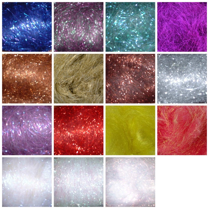 Crystal Metallic Blending Fiber in 14 colors. Sold by the 1/2 ounce. Similar to Angelina. Blend with fiber for spinning and felting image 2