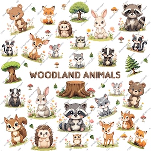 Woodland Clipart, Wald Bundle, 68 PNG, Wald-Babyparty, druckbare Wandkunst, Kinderzimmer Dekor, Tier Aufkleber