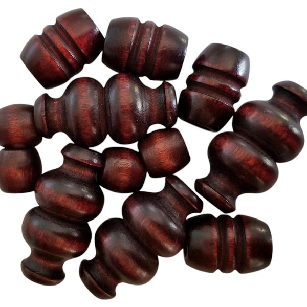 Mahogany Brown Wood Macrame Beads - Set of 12 in 3 Different Shapes - 1970s