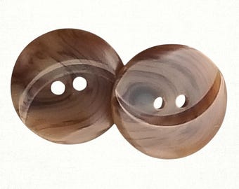 Caramel Brown Marbled Plastic Buttons with Raised Crescent Design - 18 mm or 11/16 inch - Set of 8 - Dill