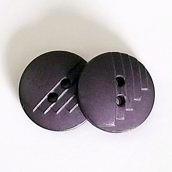 Dark Purple Buttons with Raised Line Pattern - 18 mm or 11/16 inch - Lot of 10 Decorative Round 2-Hole Plastic Buttons