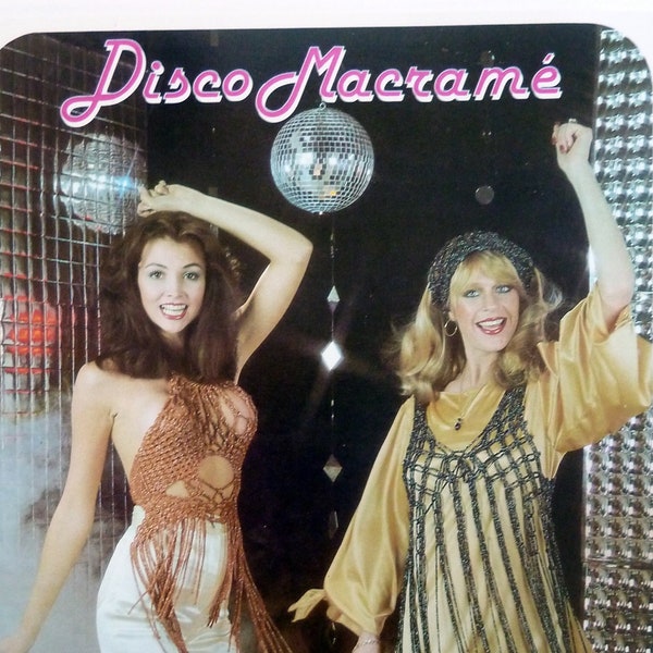 Disco Macrame - 1970s Disco Accessories - Fringed Macrame Vest - Macrame Pixie Hat - Macrame Pill Box Disco Cap - Macrame Belt - 1979