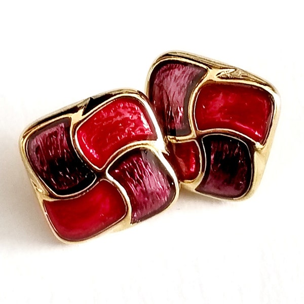 Square Red & Purple Gold-Plated Button -18 mm or 11/16 inch - Lot of 8 Shank Buttons with Enamel and 24K Gold-Plating