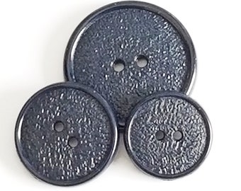 Dark Blue Textured Plastic Buttons in 3 Different Sizes - Lot of 30 - 15 mm-18 mm-23 mm - Quality 2-Hole Buttons by Dill - Made in Germany