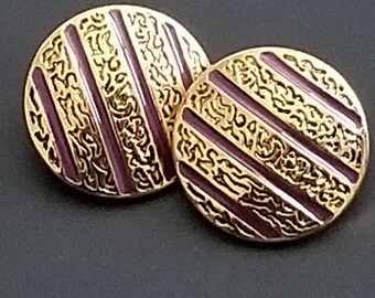 Purple Enamel & 24K Gold-Plated Striped Buttons - 25 mm or 1" - Set of 6 - Dill