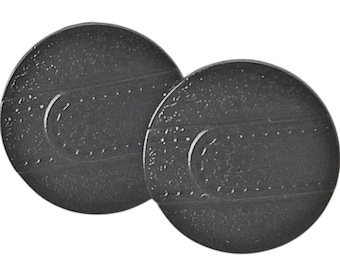 Black Plastic Buttons with Textured Faux Leather and Strap Design - 18 mm or 11/16" - Set of 8 - Dill