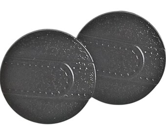 Black Plastic Buttons with Textured Faux Leather and Strap Design - 25 mm or 1" - Set of 6 - Dill