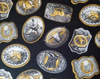 Western Belt Buckle Design Cotton Fabric - 1 Yard Remnant