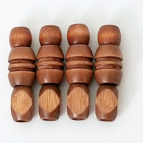 Macrame Beads in 3 Different Shapes - Lot of 12 Medium Brown Wood Beads in a Grooved Oval, Diamond & Round Shape - 1970s