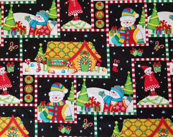 Snowmen & Gingerbread Houses Cotton Fabric - 1 Yard Remnant