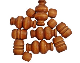 Maple Brown Macrame Wood Beads - Set of 12 Macrame Beads in 3 Different Shapes - 1970s