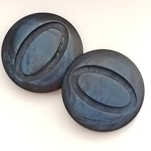 Blue Marbled Plastic Buttons - 28 mm or 1 1/8 inch - Lot of 8 Round Shank Buttons with Oval Center - Made in Germany by Dill