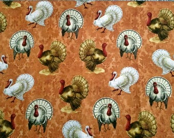 Autumn Turkeys Cotton Fabric - 1 Yard Remnant