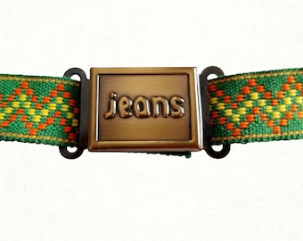1970s Magnetic Belt Buckle "Jeans" in Bronze-tone Metal with 1" Loops