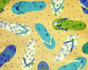 Waverly Heavy Cotton Fabric with Flip Flop Design - 3 yards Remnant 54" wide - For Indoor/Outdoor Use - 1990s