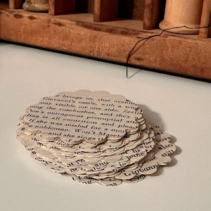 50 Hand punched Scallop Circles, cardstock, vintage book pages *Perfect for tags, journaling spots, junk journals & more