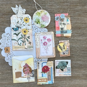 Handmade Embellishments | Junk Journal Supply| Scrapbooking| Ready to Use |Tags, Journal Cards, Clusters | detailed | themed | 8 pieces