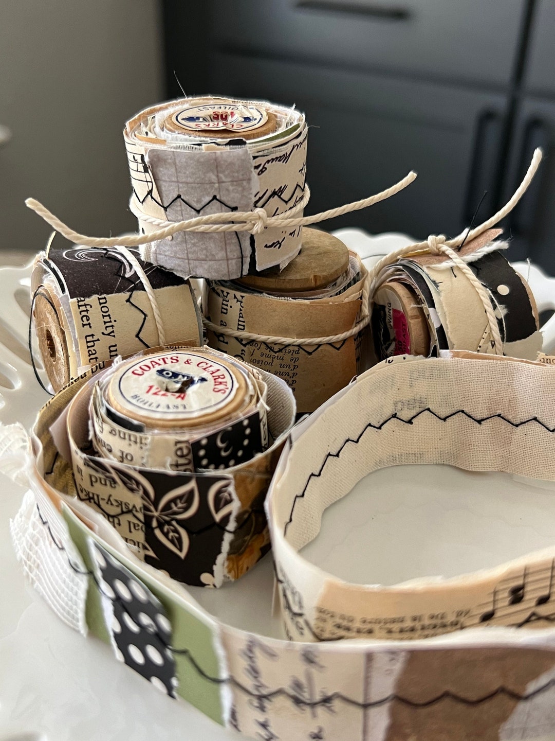 Fabricpaper Collage Snippet Roll on Wooden Spool 1 Yrd Junk Etsy