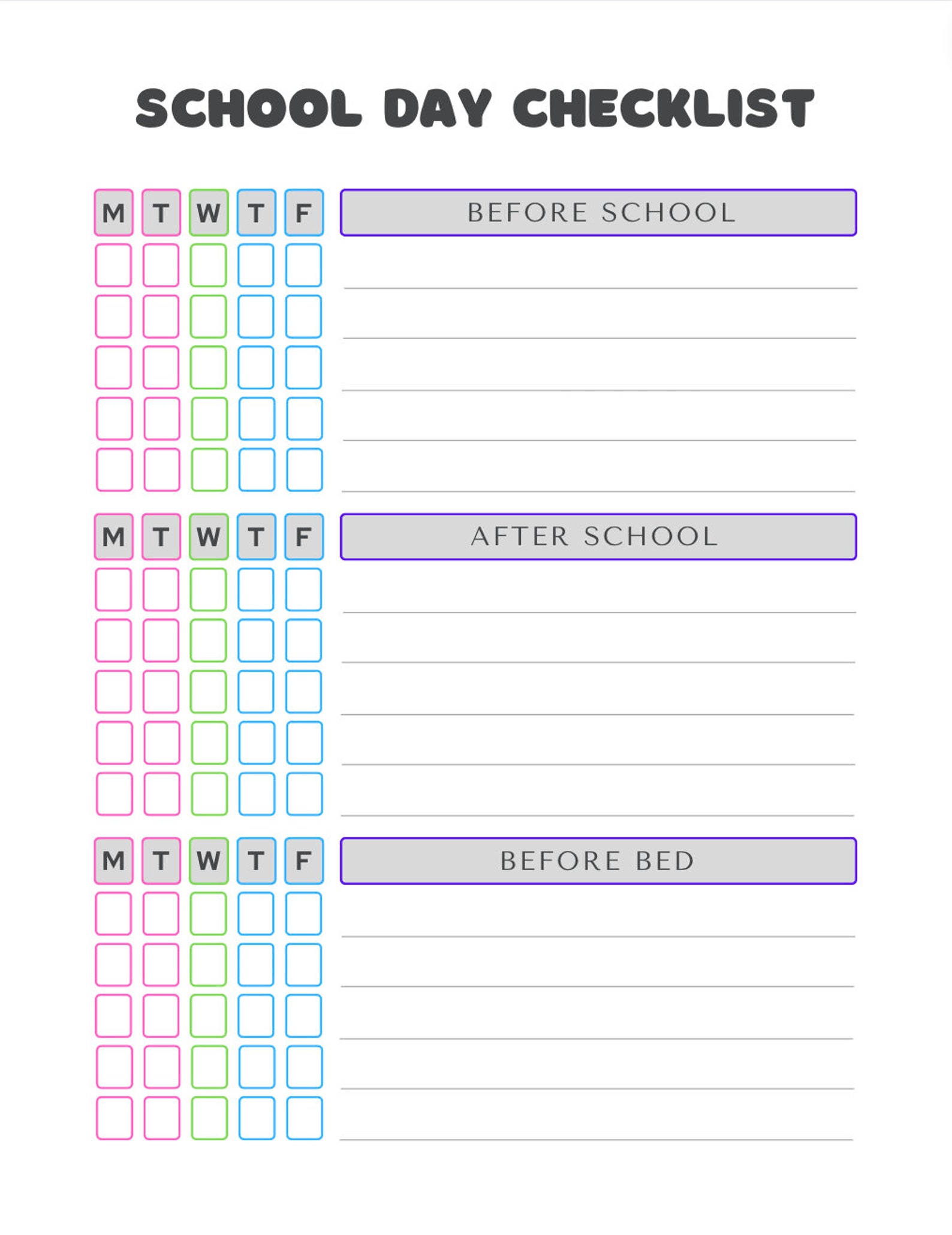 Editable Kids Chore Charts, Responsibility Charts, Kids Daily ...