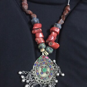 Handmade Big Amazigh Tribal Berber Morocco Necklace Anti Atlas Mountains Pendant Antique Coral Agate old Bead Rarest