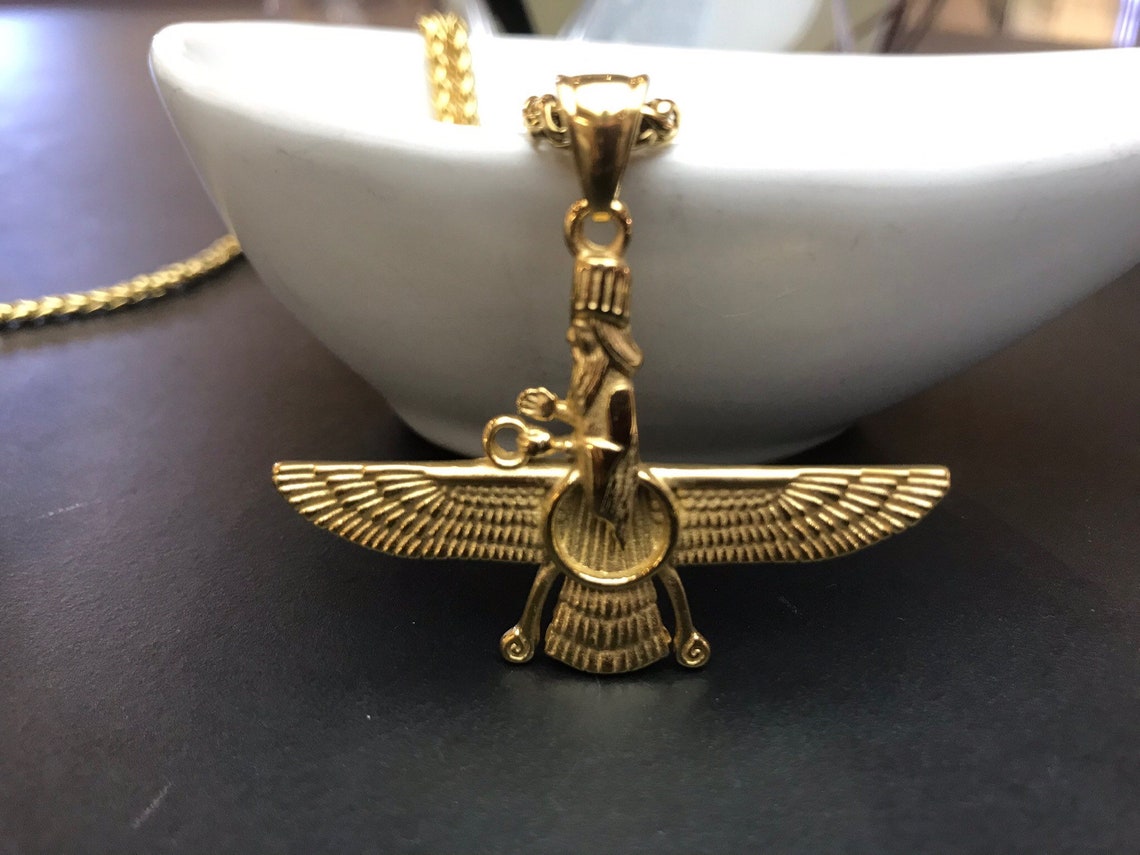 Gold Plated CZ Farvahar Ahura Mazda Zoroastrian Faravahar Etsy
