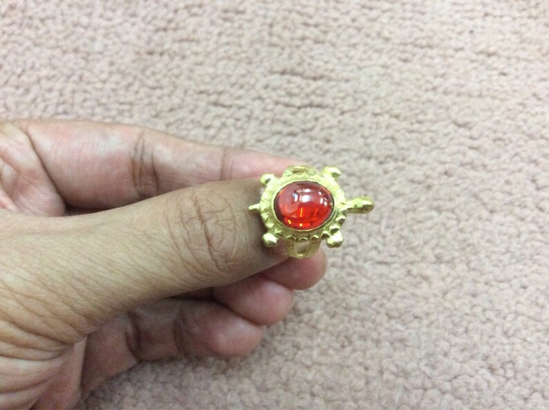 Gold Plated Ring Animal Ring Women Glass Ring Turtle Terrapin Garnet Ring Size 8 Halloween Ring
