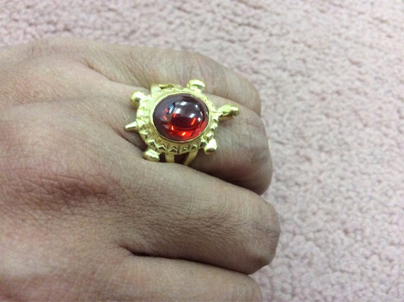 Gold Plated Ring Animal Ring Women Glass Ring Turtle Terrapin Garnet Ring Size 8 Halloween Ring