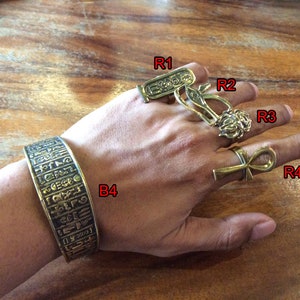 Hieroglyph Bracelet // Scarab Ring, Ankh Ring, Orisis RIng,  Eye of Horus, Nefertiti, Brass Ring, African Jewelry, Egyptian Jewelry, Khepri