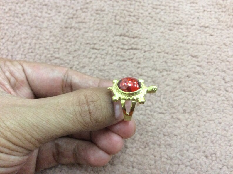Gold Plated Ring Animal Ring Women Glass Ring Turtle Terrapin Garnet Ring Size 8 Halloween Ring